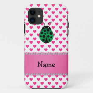 Personalized name ladybug pink hearts polka dots iPhone 11 case
