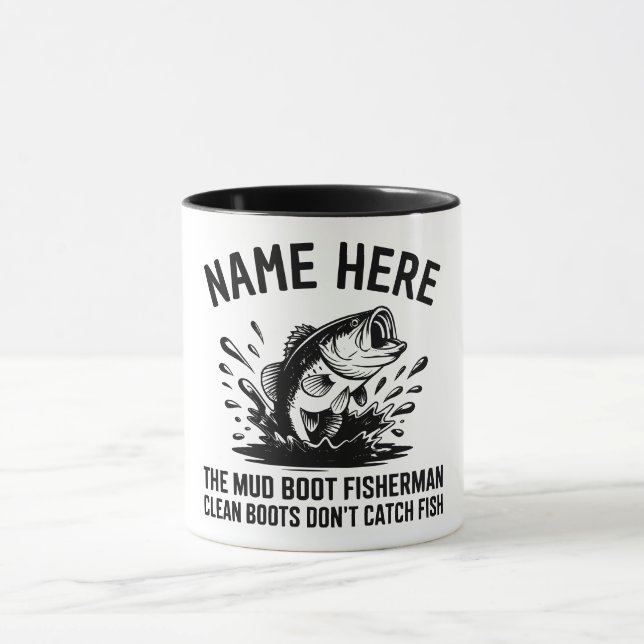 Personalized Name Largemouth Bass Fisherman Mug (Center)