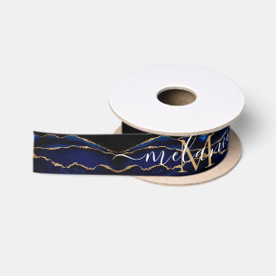 Personalized Name Letter Blue Gold Glitter Ribbon Satin Ribbon