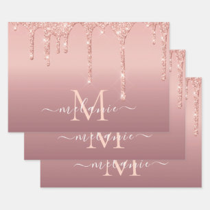 Personalized Name Letter Rose Gold Glitter Sparkly Wrapping Paper Sheet