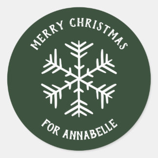 Personalized Name Merry Christmas Snowflake Classic Round Sticker