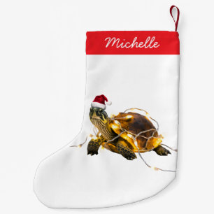 Personalized Name Merry Christmas Turtle in Santa  Small Christmas Stocking