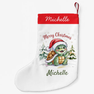Personalized Name Merry Christmas Turtle in Santa  Small Christmas Stocking