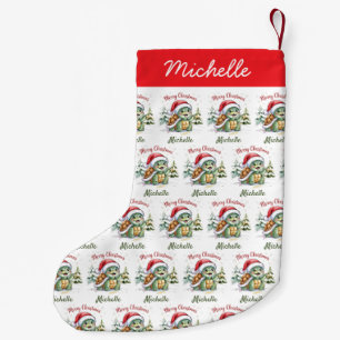 Personalized Name Merry Christmas Turtle in Santa  Small Christmas Stocking