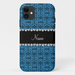 Personalized name misty blue moroccan trellis iPhone 11 case