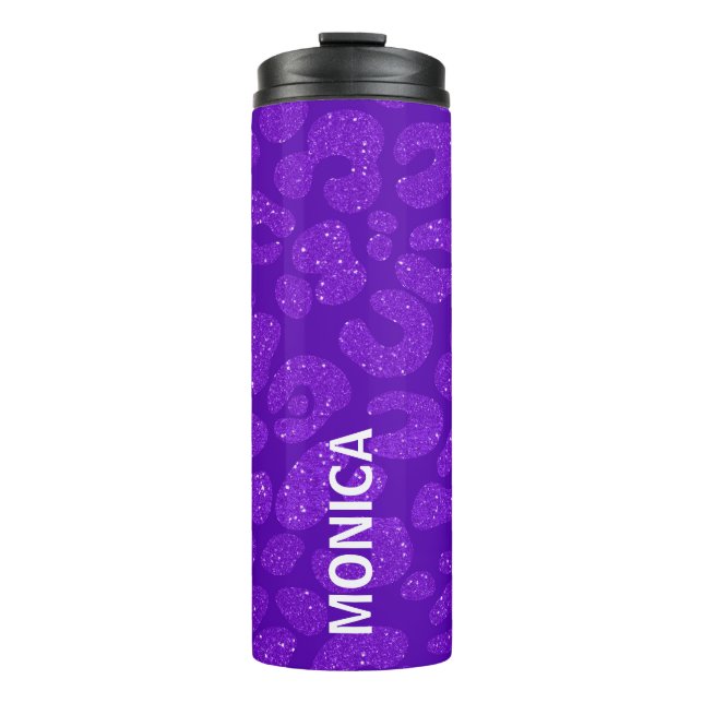Personalized Name Modern Stylish Purple Glitter  Thermal Tumbler (Front)