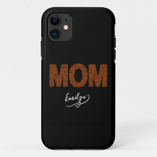 Personalized name mom elegant brown glitter iPhone 11 case