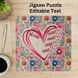 Personalized Name Mom Kids Floral All Over Print Jigsaw Puzzle