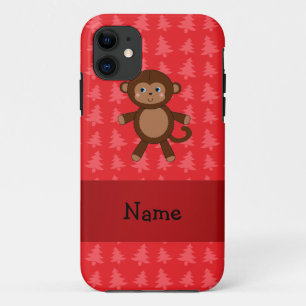 Personalized name monkey red christmas trees iPhone 11 case