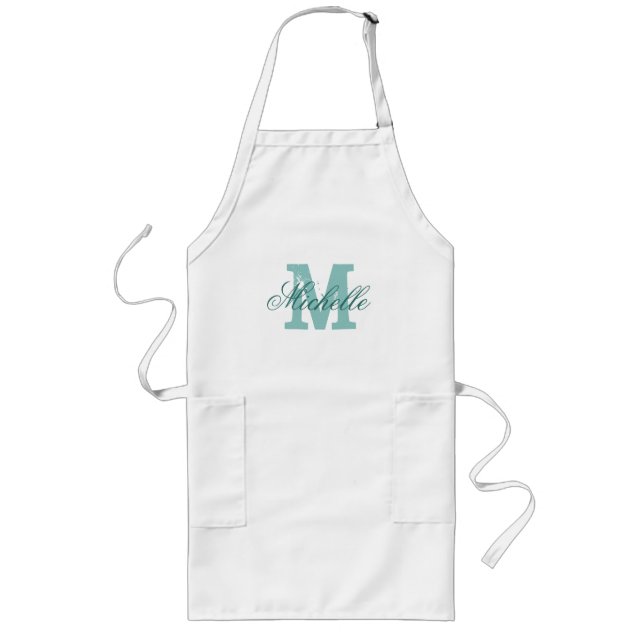 Personalized name monogram apron | Turquoise blue (Front)