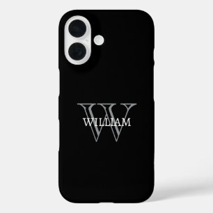 Personalized name monogram black and gray iPhone 16 case
