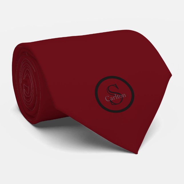 Personalized Name Monogram Burgundy Black Tie (Rolled)