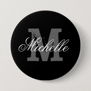 Personalized name monogram button   Classy black
