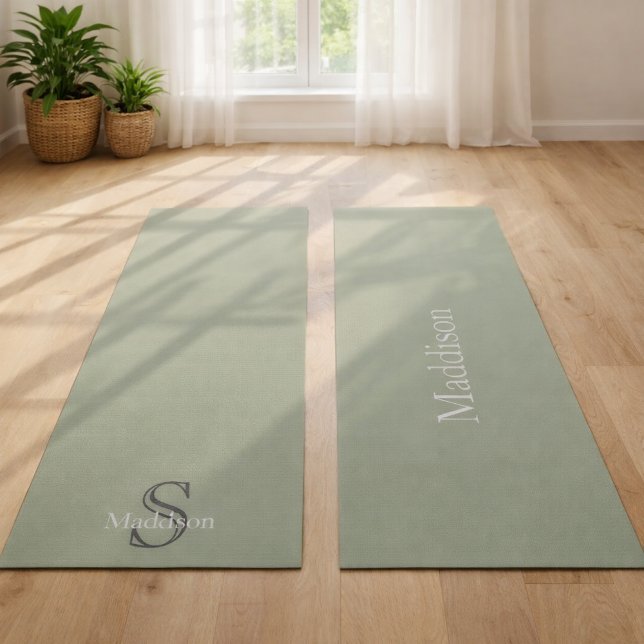 Personalized Name Monogram Olive Green Black Yoga Mat (Creator Uploaded)