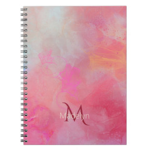 Personalized Name + Monogram Pink Watercolor Ink Notebook
