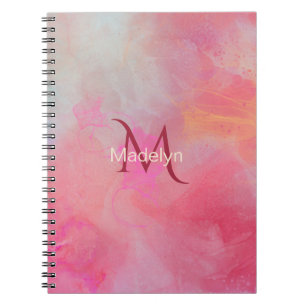Personalized Name + Monogram Pink Watercolor Ink Notebook