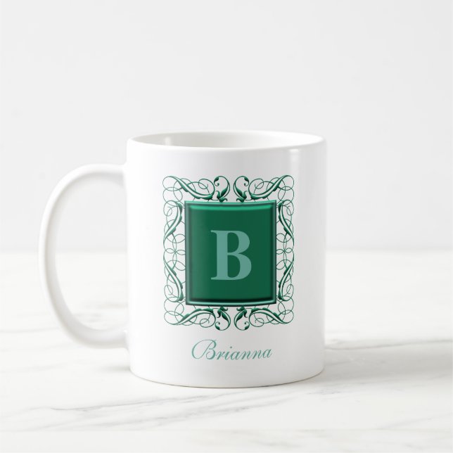 Personalized Name Monogram Regal Style (Green) Coffee Mug (Left)