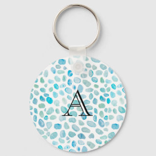 Personalized Name Monogram Sea Glass Key Ring