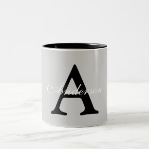 Personalized Name Monogram Silver Background Two-Tone Coffee Mug