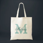 Personalized name monogram tote bag | Turquoise<br><div class="desc">Personalized name monogram tote bag | Turquoise blue / teal  green color. Elegant logo design with monogrammed letter initials.  Cute vintage gift idea for bride and bridesmaids at weddings.</div>