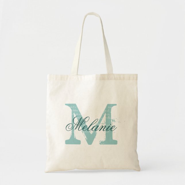 Personalized name monogram tote bag | Turquoise (Front)
