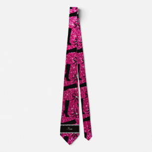 Personalized name neon hot pink glitter boots bows tie