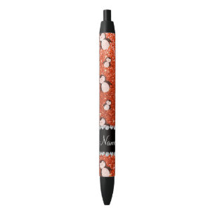 Personalized name neon orange glitter penguins black ink pen