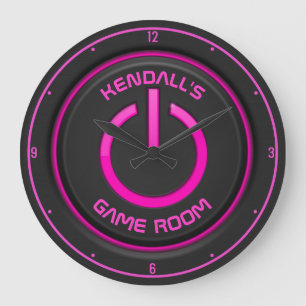 Personalized NAME Neon Power Button Game Room Sign Large Clock