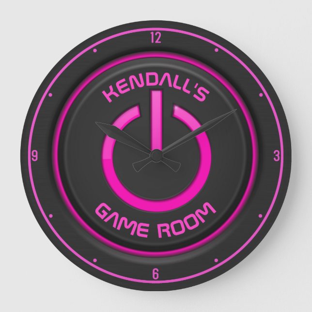Personalized NAME Neon Power Button Game Room Sign Large Clock (Front)