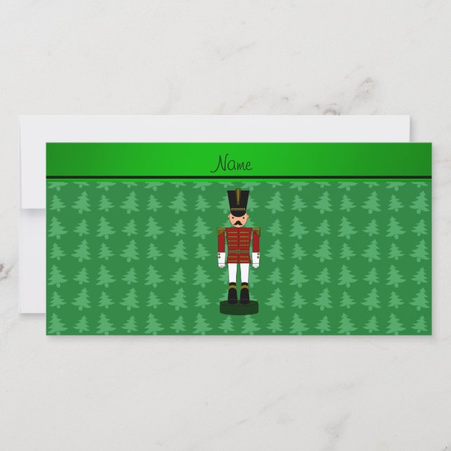 Personalized name nutcracker green Christmas trees Holiday Card (Front)