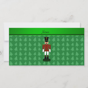 Personalized name nutcracker green Christmas trees Holiday Card