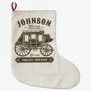 Personalized NAME Old Western Stagecoach Carriage Large Christmas Stocking