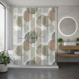 Personalized Name Olive Green & Grey Watercolor  Shower Curtain