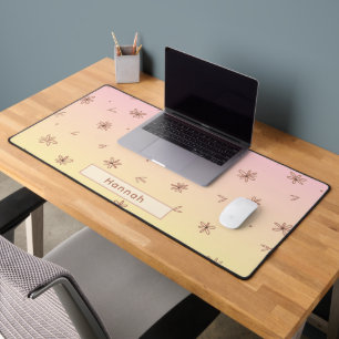 Personalized Name Ombre Pink Yellow Floral Cute Desk Mat