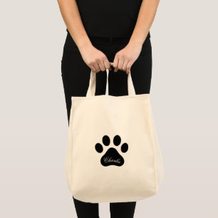 Personalized Name Paw Print Reusable Grocery Tote Bag