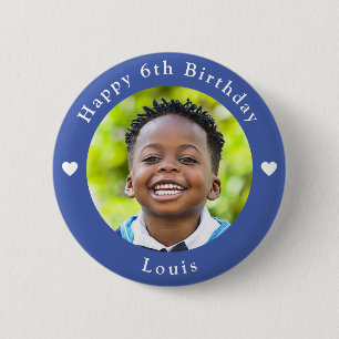 Personalized Name, Photo And Age Birthday Blue 6 Cm Round Badge