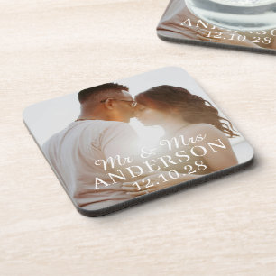 PERSONALIZED NAME & PHOTO SIMPLE STYLISH WEDDING COASTER