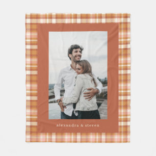 Personalized Name Photo Warm Earthy Gingham Plaid  Fleece Blanket