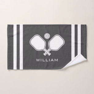Personalized Name Pickleball Dark Grey Stripes Hand Towel