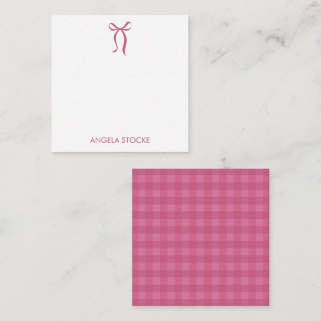 Personalized Name Pink Bow Note Card (Front/Back)