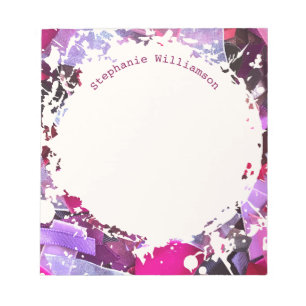 Personalized Name Pink Purple Abstract Splatter  Notepad