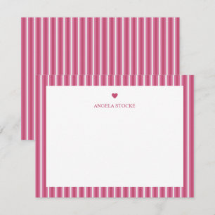 Personalized Name Pink Stripe Heart Card