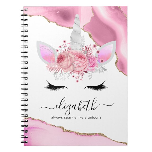 Personalized Name Pink Unicorn Notebook (Front)