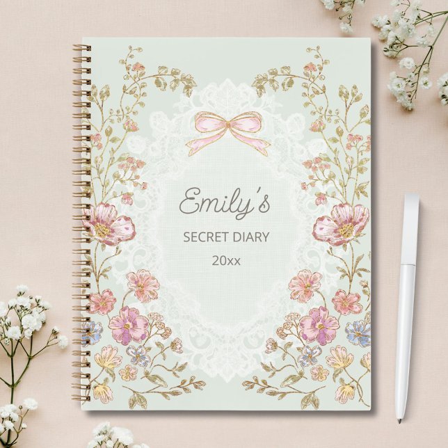 Personalized Name Pretty Vintage Floral Diary Notebook (In situ)
