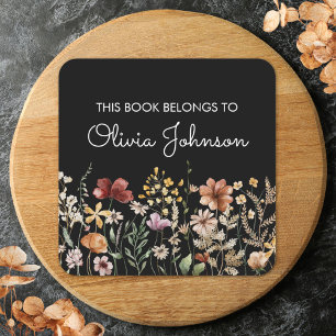 Personalized Name Pretty Wildflower Bookplate Square Sticker