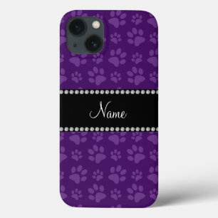 Personalized name purple dog paw prints iPhone 13 case