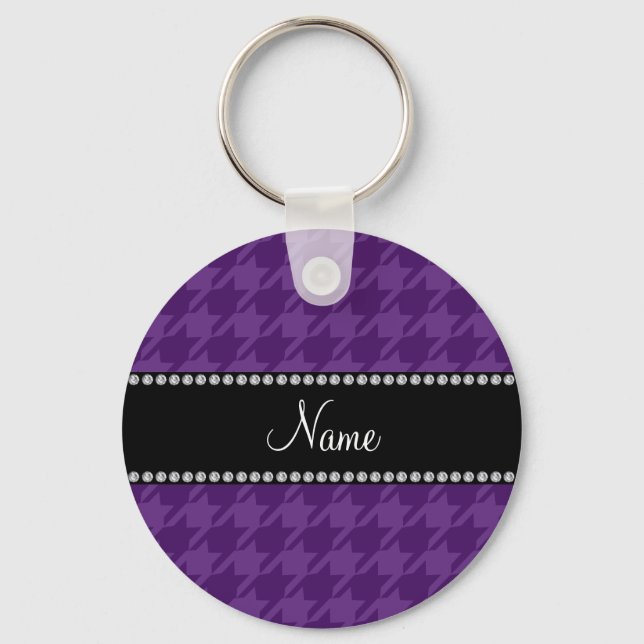 Personalized name purple houndstooth pattern key ring (Front)