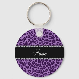 Personalized name purple leopard pattern key ring