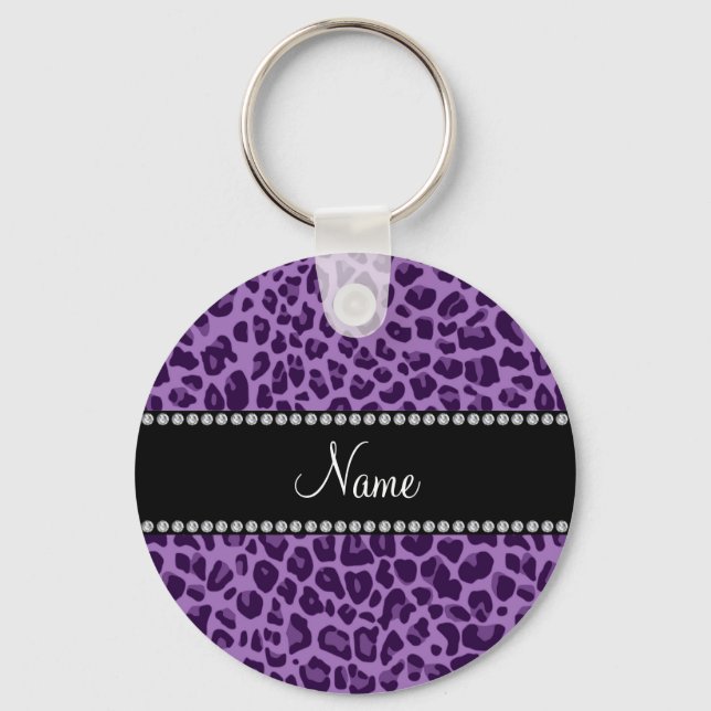 Personalized name purple leopard pattern key ring (Front)