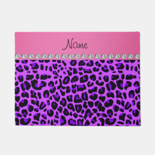 Personalized name purple leopard pink stripe doormat